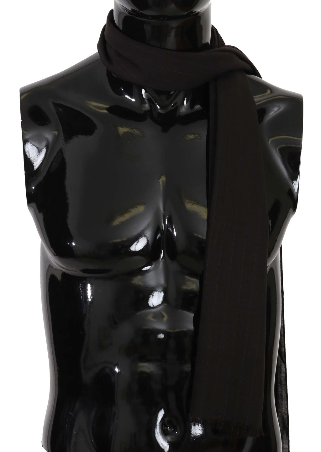 Dark Gray Virgin Wool Striped Pattern Wrap Scarf