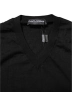 Black Cashmere V-Neck Long Sleeves T-shirt