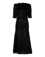 Metallic Black Polyester A-line Midi Dress