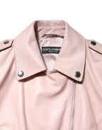 Light Pink Collar Leather Women Biker Jacket