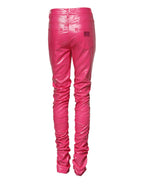 Pink Cotton High Waisted Skinny Denim Jeans