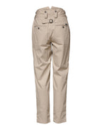 Beige Cotton High Waisted Pants