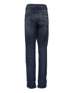 Blue Cotton Mid Waisted Straight Denim Jeans