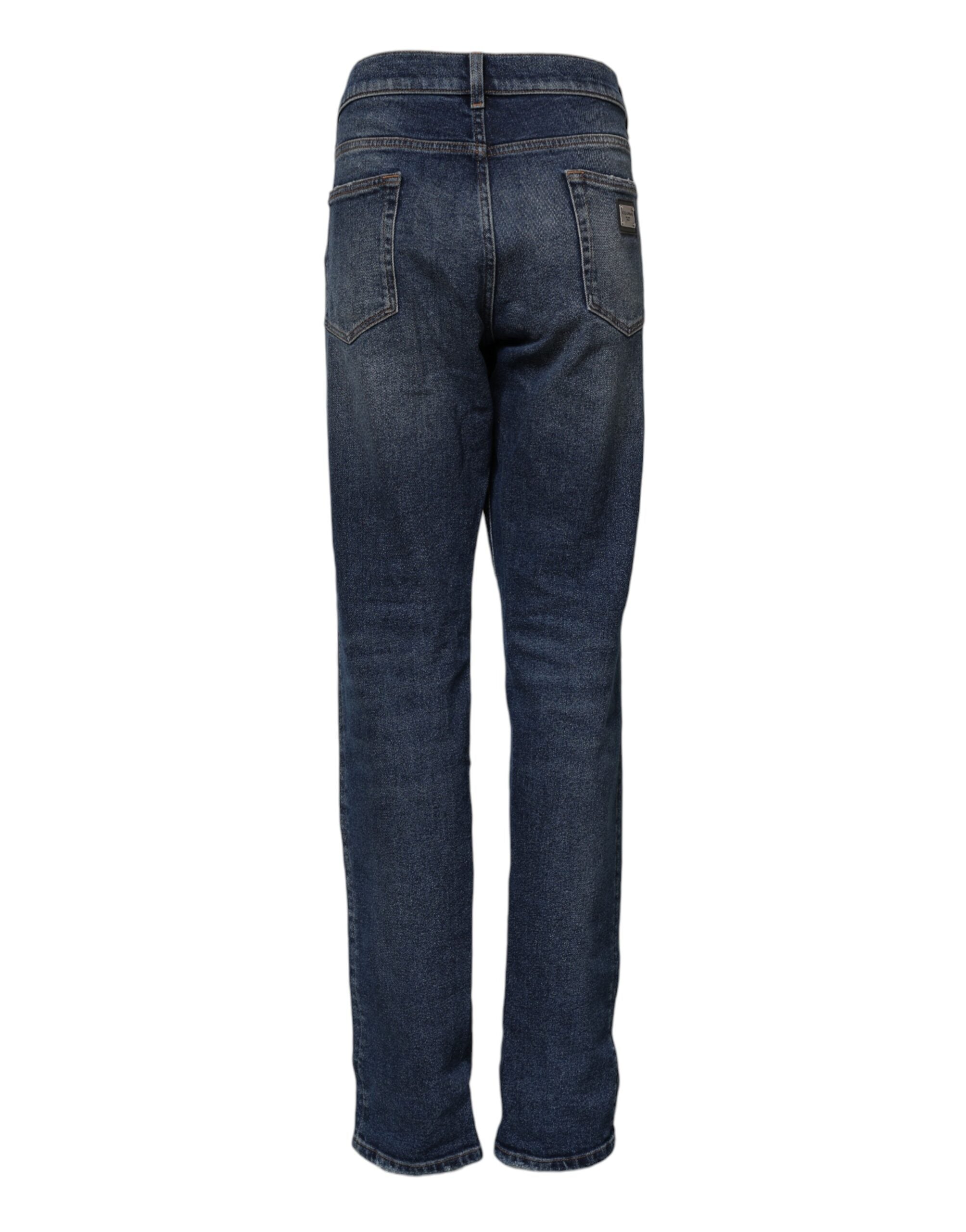 Blue Cotton Mid Waisted Straight Denim Jeans