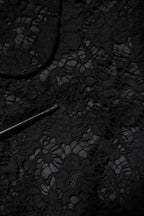 Black Floral Lace Cotton Collared Jacket