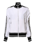 White Viscose Logo Women Full Zip Jacket