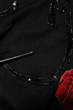 Black Rose Sequin Embellishments Blouse Top