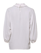 White Ruffled Neckline Blouse Pullover Top