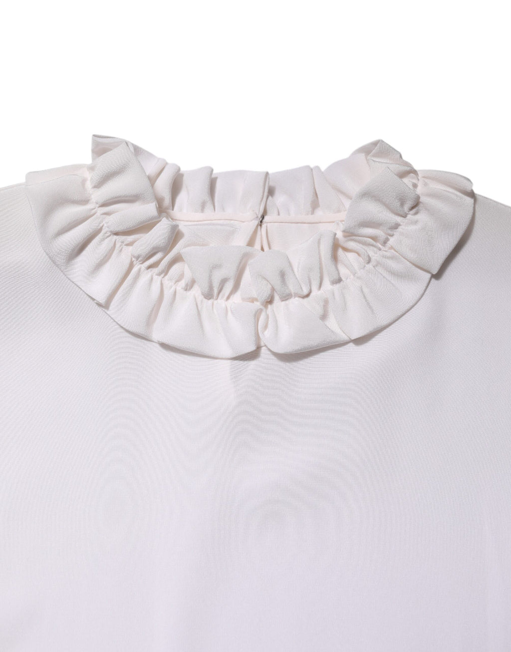 White Ruffled Neckline Blouse Pullover Top