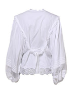 White Ruffled Lace Embellished Blouse Top