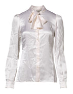 White Ascot Collar Long Sleeve Blouse Top