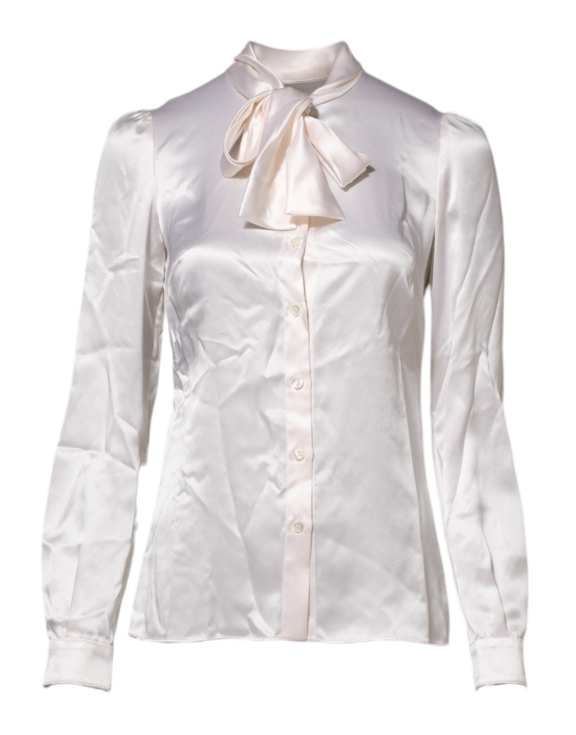 White Ascot Collar Long Sleeve Blouse Top