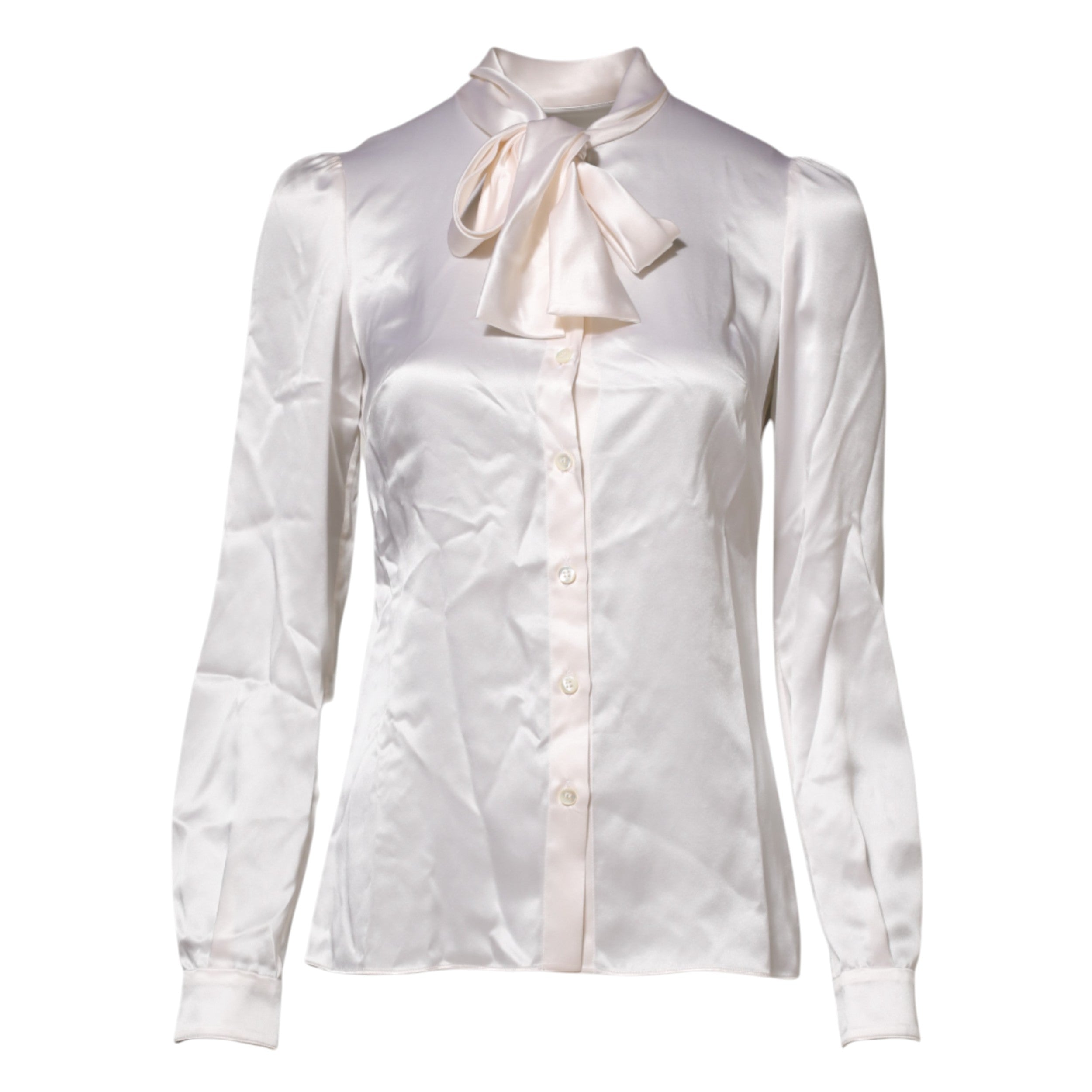 White Ascot Collar Long Sleeve Blouse Top