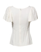 White Round Neck Short Sleeves Blouse Top