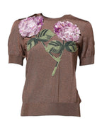 Brown Lily Embellished Round Neck Blouse Top