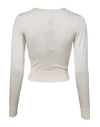 White Silk Lily Embellished Pullover Sweater