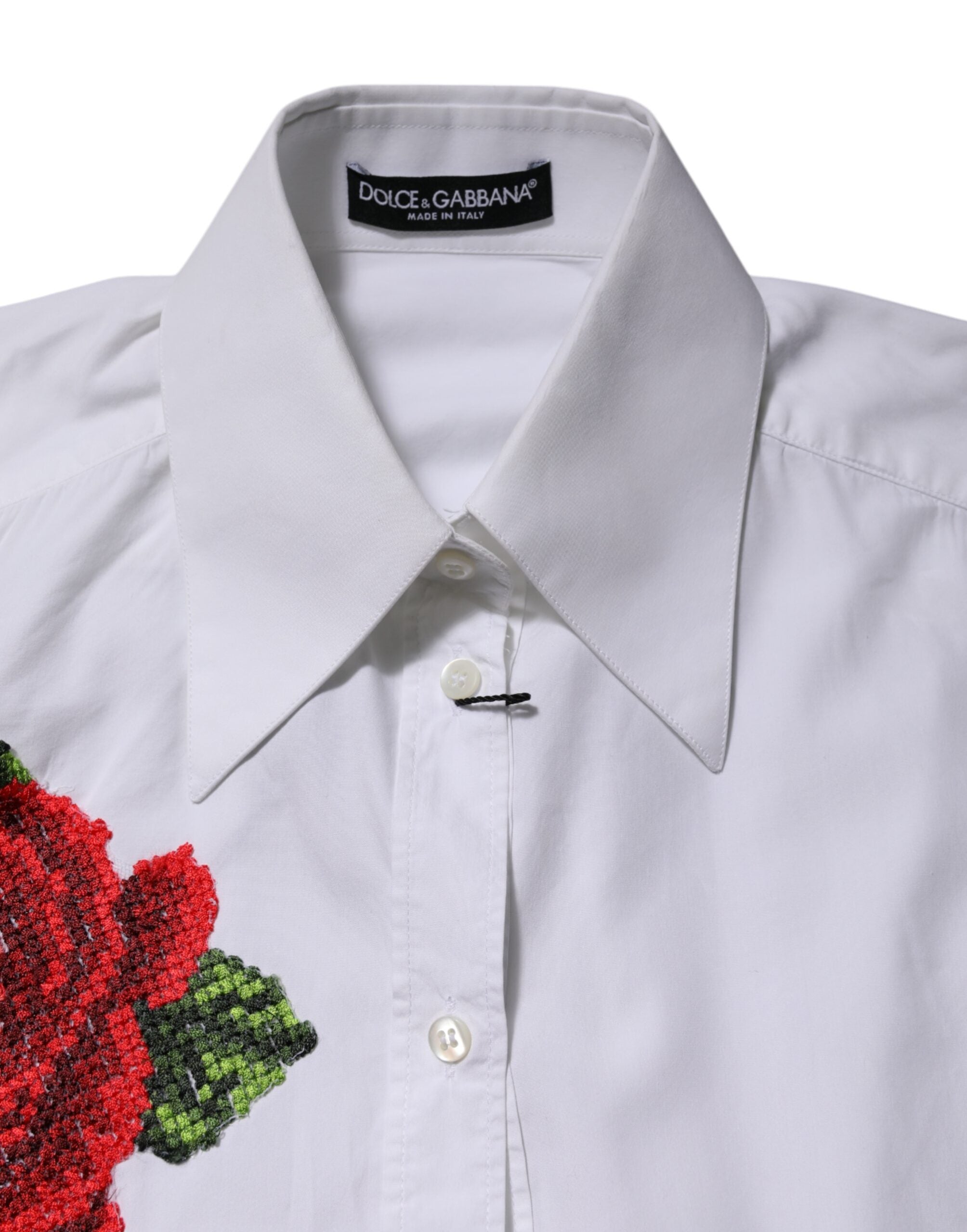 White Rose Embroidery Collared Shirt Top