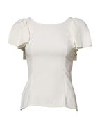 White Round Neck Short Sleeves Blouse Top