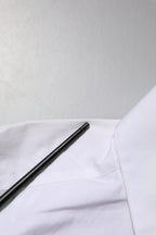 White Crystal Embellished Collared Shirt Top