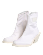 White Square Heel Zip Ankle Boots Shoes