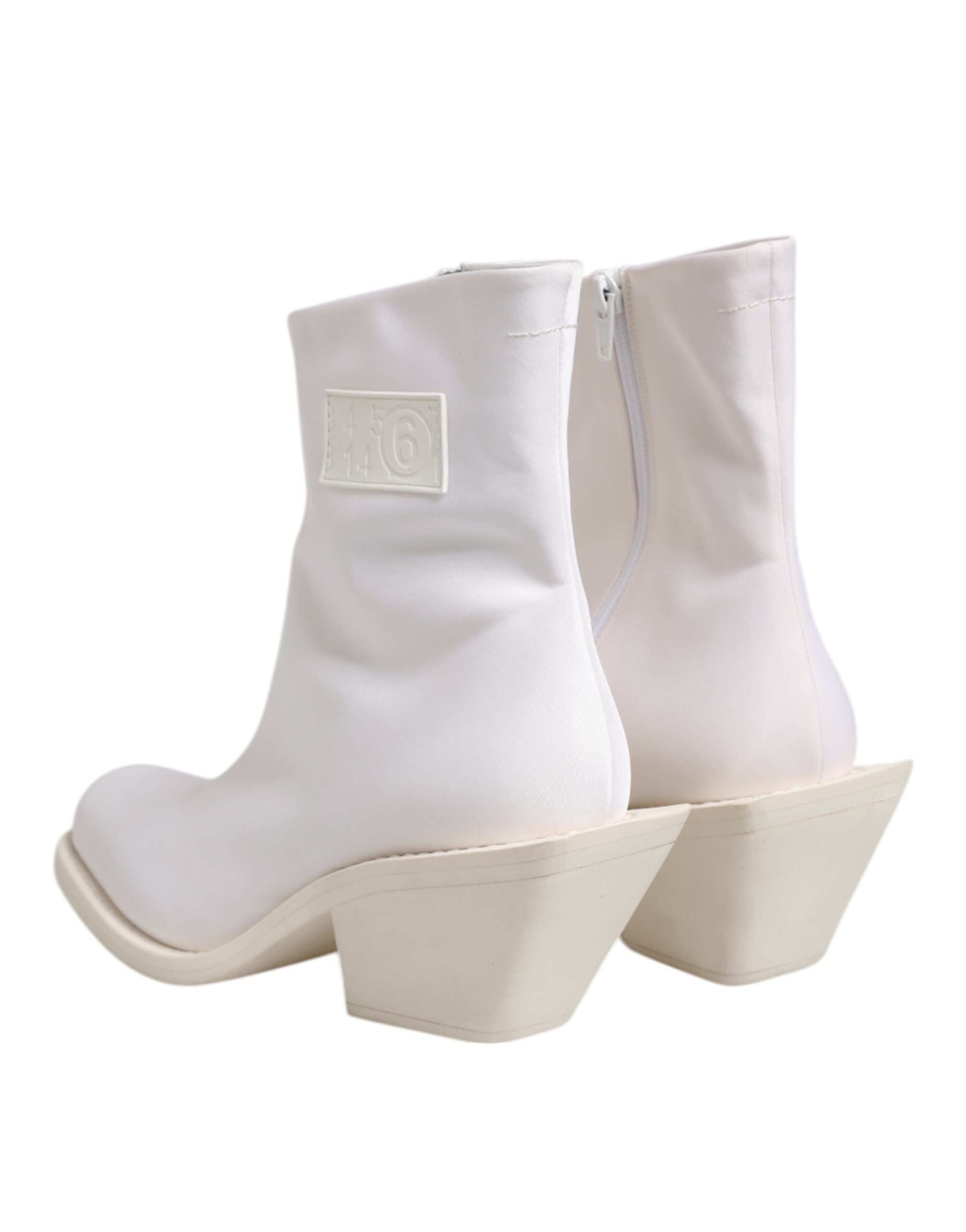 White Square Heel Zip Ankle Boots Shoes