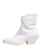 White Square Heel Zip Ankle Boots Shoes
