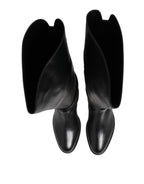 Black Leather Buckled High Boots Shoes