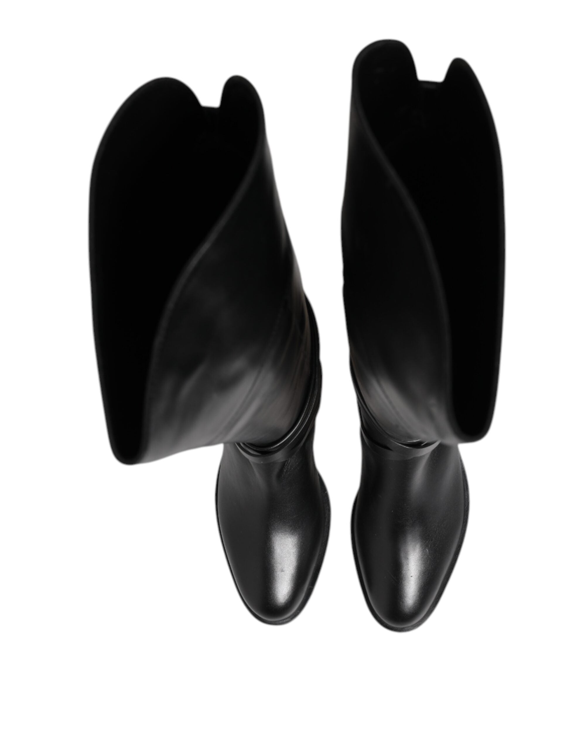 Black Leather Buckled High Boots Shoes