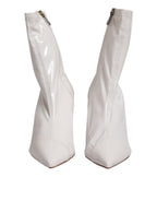 White Stiletto Heels Mid Calf Boots Shoes