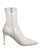 White Stiletto Heels Mid Calf Boots Shoes