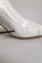 White Stiletto Heels Mid Calf Boots Shoes