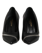 White Black Leather Pointed Toe Heels Shoes