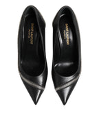 White Black Leather Pointed Toe Heels Shoes