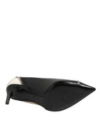 White Black Leather Pointed Toe Heels Shoes
