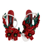 White Leather Floral Detailing Sandals Shoes