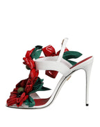 White Leather Floral Detailing Sandals Shoes