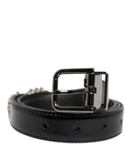 Black Embellished Metal Logo Buckle Belt