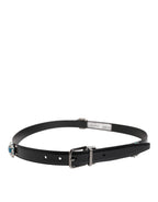 Black Embellished Metal Logo Buckle Belt