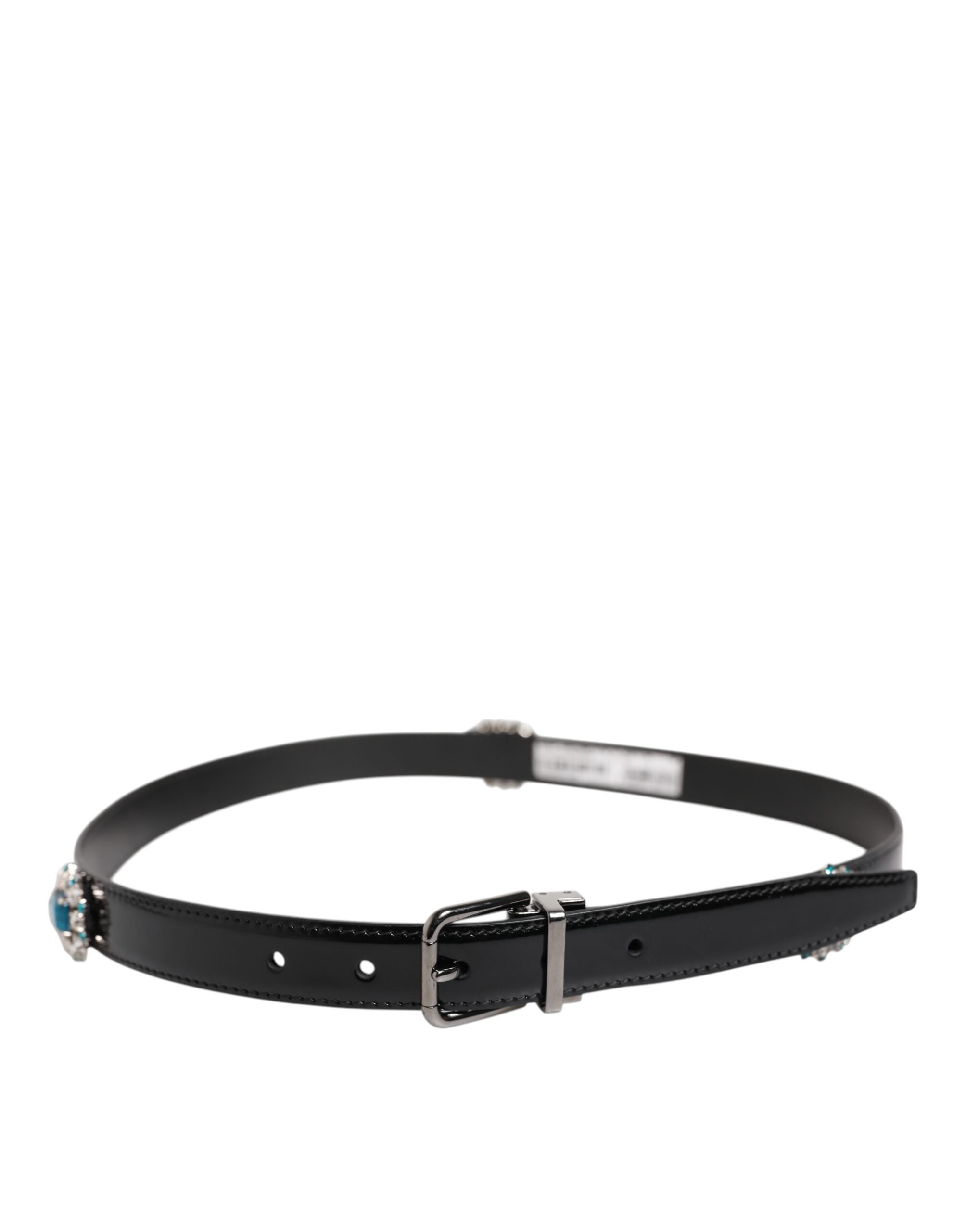 Black Embellished Metal Logo Buckle Belt