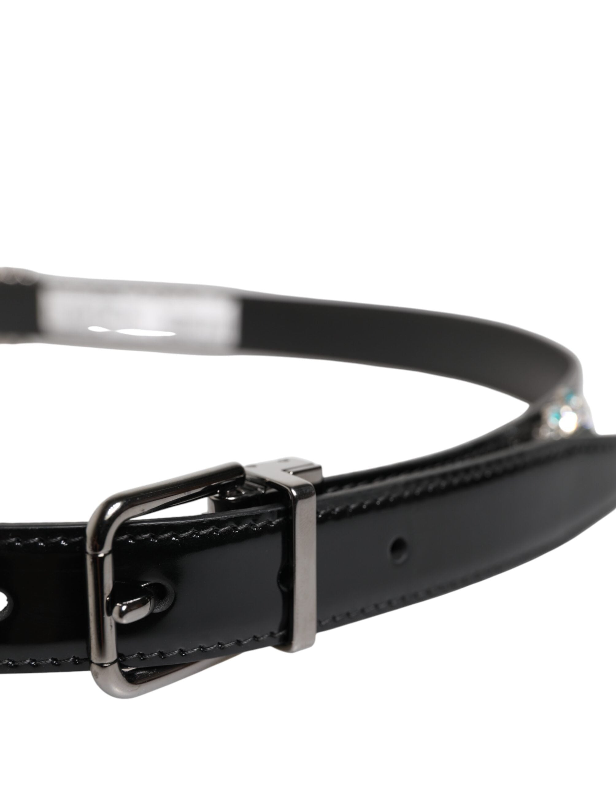 Black Embellished Metal Logo Buckle Belt