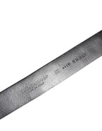 Black Studded Leather Metal Logo Buckle Belt