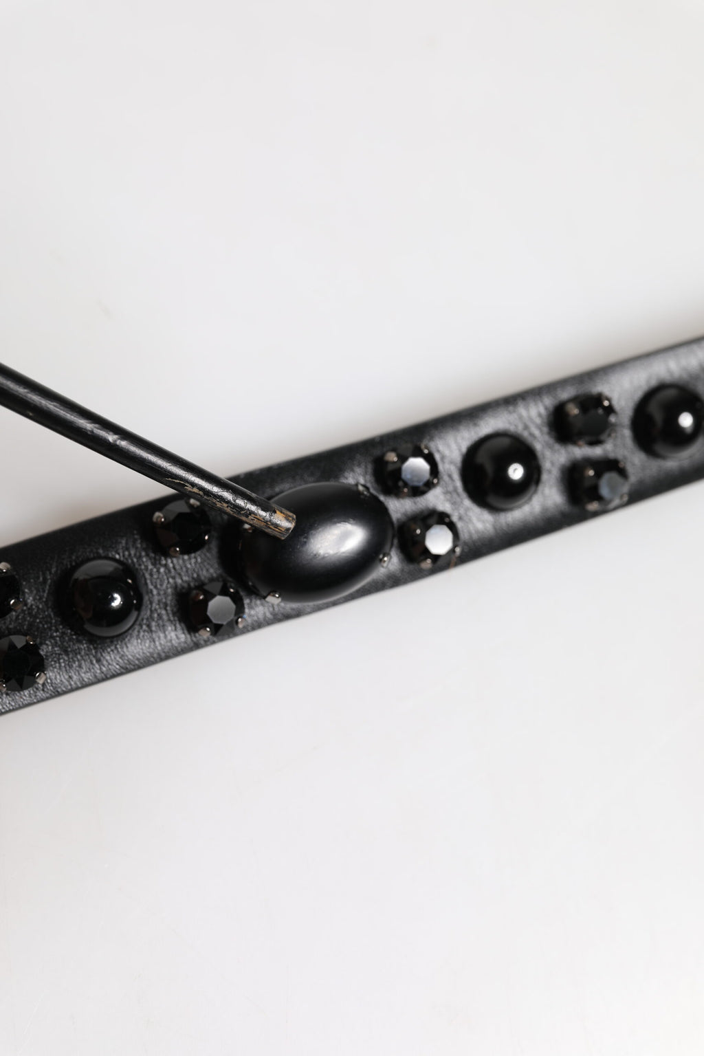 Black Studded Leather Metal Logo Buckle Belt