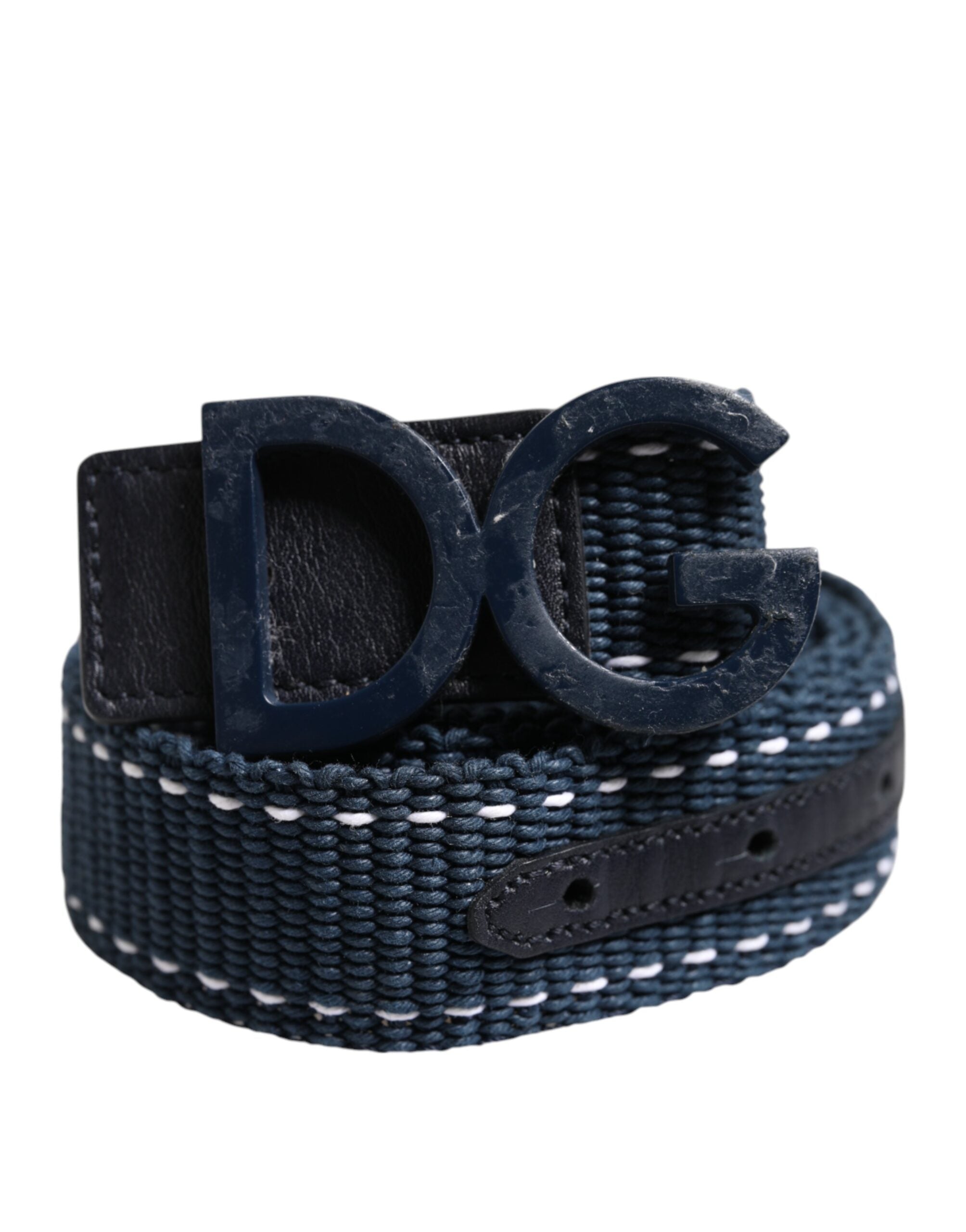 Blue White Cotton DG Logo Metal Buckle Belt