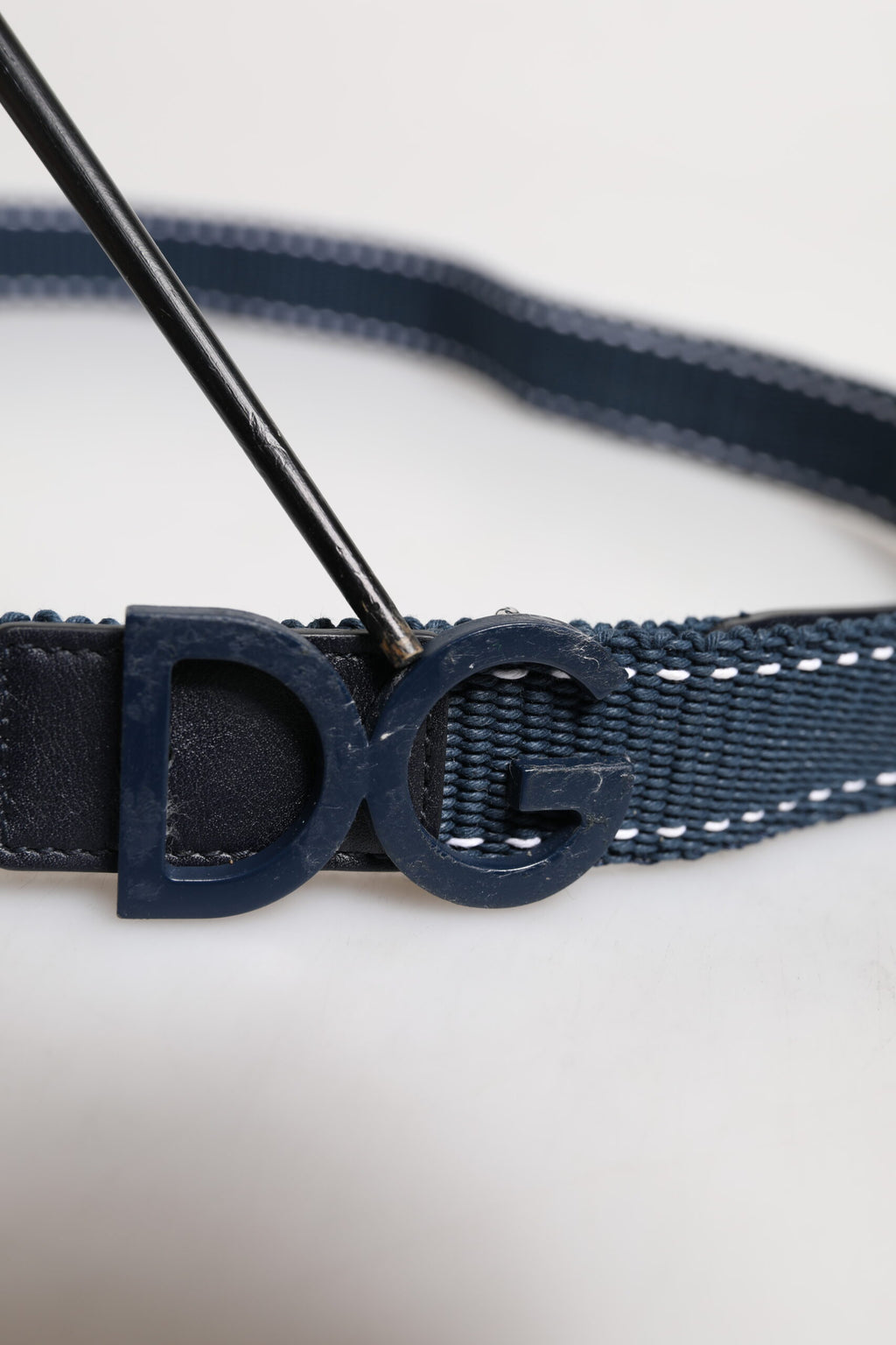 Blue White Cotton DG Logo Metal Buckle Belt