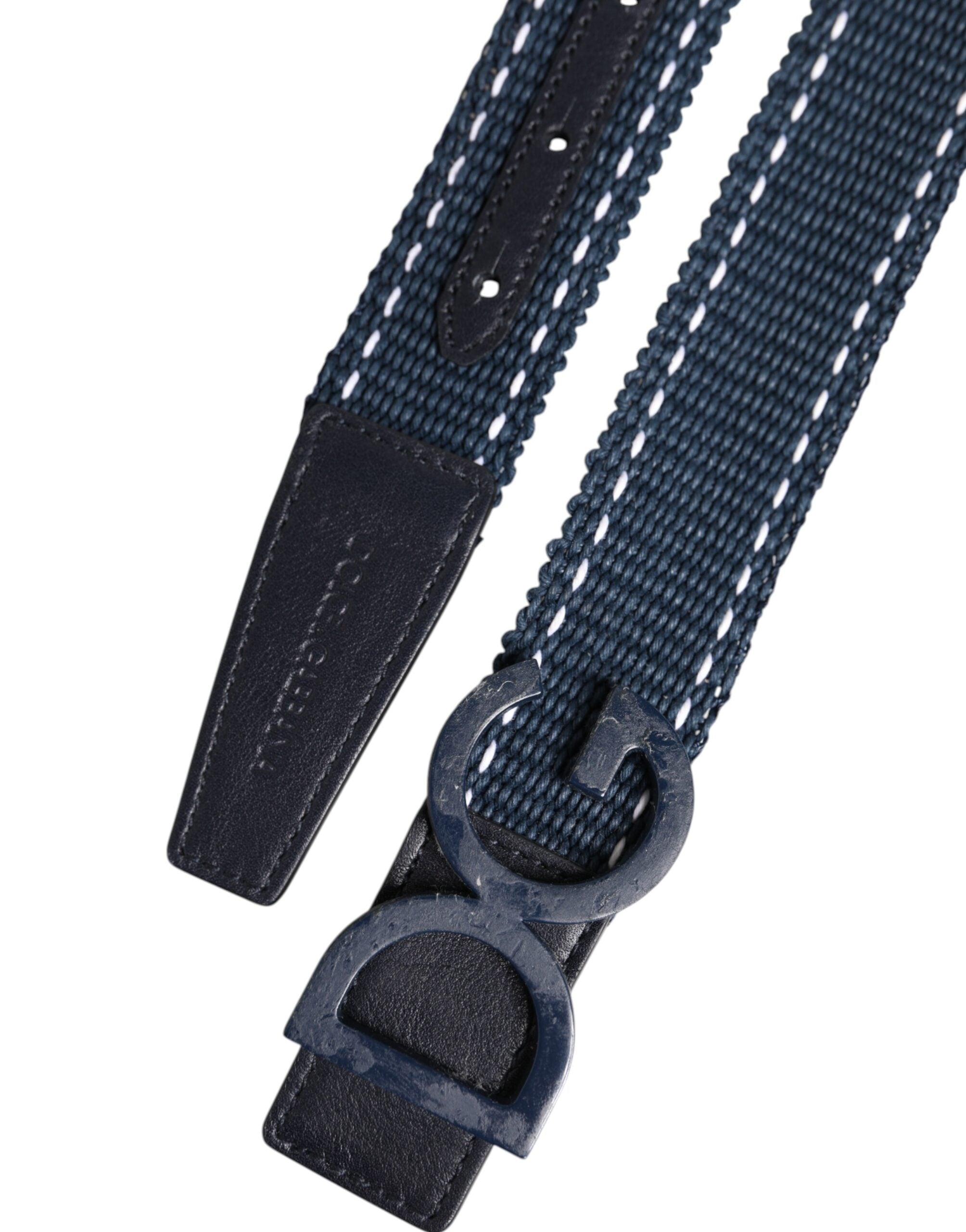 Blue White Cotton DG Logo Metal Buckle Belt