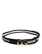 Black Cotton Metal DG Logo Gold Buckle Belt