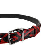 Black Red Leopard Silver Metal Buckle Belt