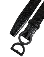 Black Leather Classic Metal DG Buckle Belt