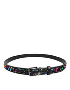 Black Sequin Embellished Metal Buckle Belt