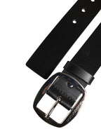 Black Leather Classic Metal Buckle Belt